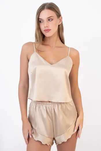 Шелковая пижама "Колокольчик" (майка и шорты), шампань Шелковая пижама "Колокольчик" (майка и шорты), шампань