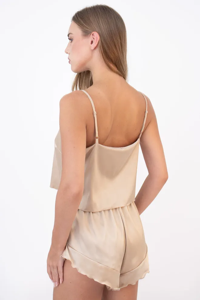 Шелковая пижама "Колокольчик" (майка и шорты), шампань