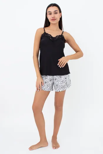 Шелковая пижама майка и шорты в пионы BLOSSOM VEIL 6039/051 Giulia (peony sketch white/black), белый/черный