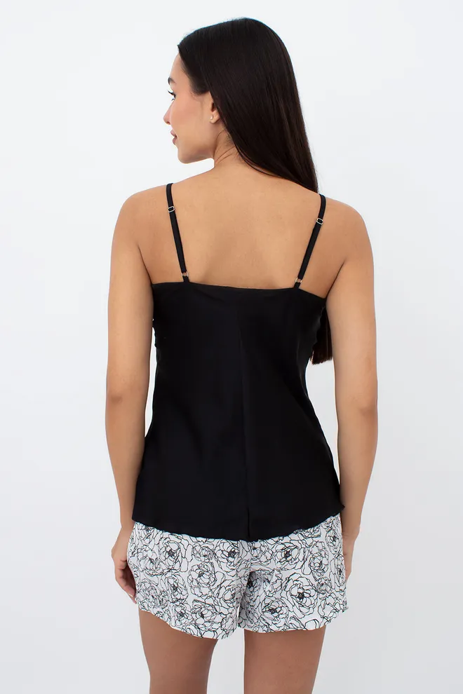 Шелковая пижама майка и шорты в пионы BLOSSOM VEIL 6039/051 Giulia (peony sketch white/black), белый/черный