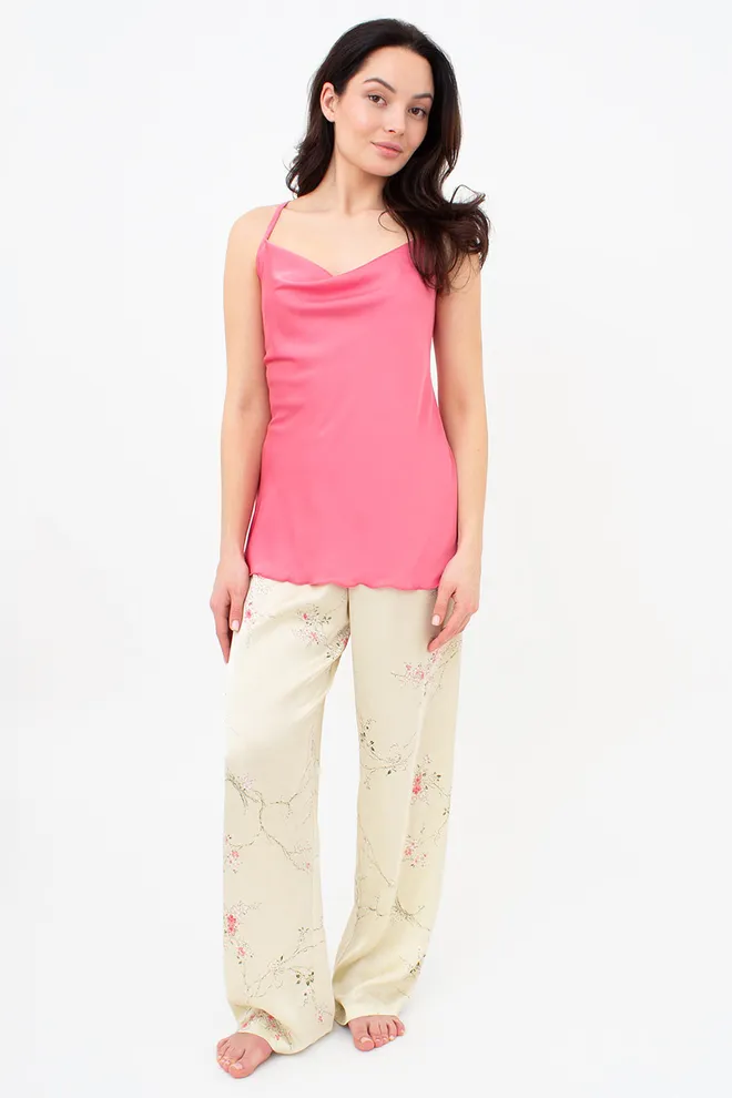 Шелковая пижама с цветочным рисунком майка и штаны SAKURA 5007/050 Giulia (light yellow), желтый