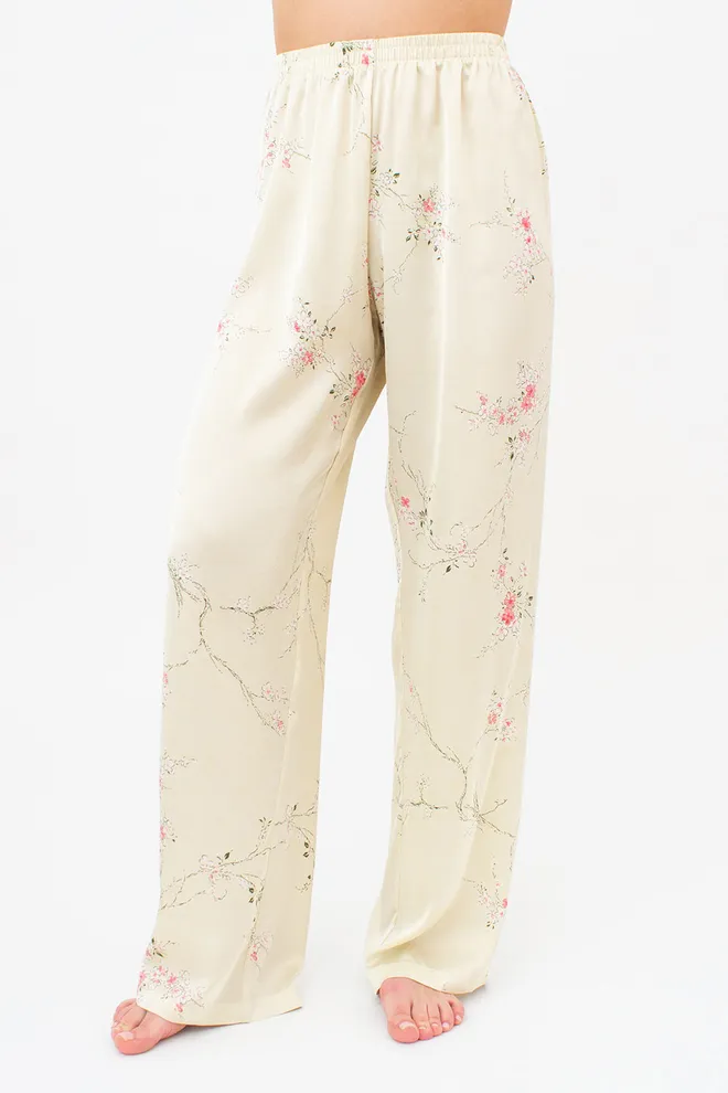 Шелковая пижама с цветочным рисунком майка и штаны SAKURA 5007/050 Giulia (light yellow), желтый