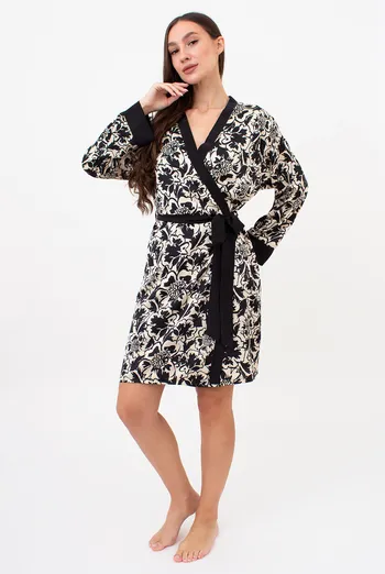 Шелковый халат с цветочным принтом SILK BLOOM 7332/050 Giulia (beige peony), бежевый Шелковый халат с цветочным принтом SILK BLOOM 7332/050 Giulia (beige peony), бежевый