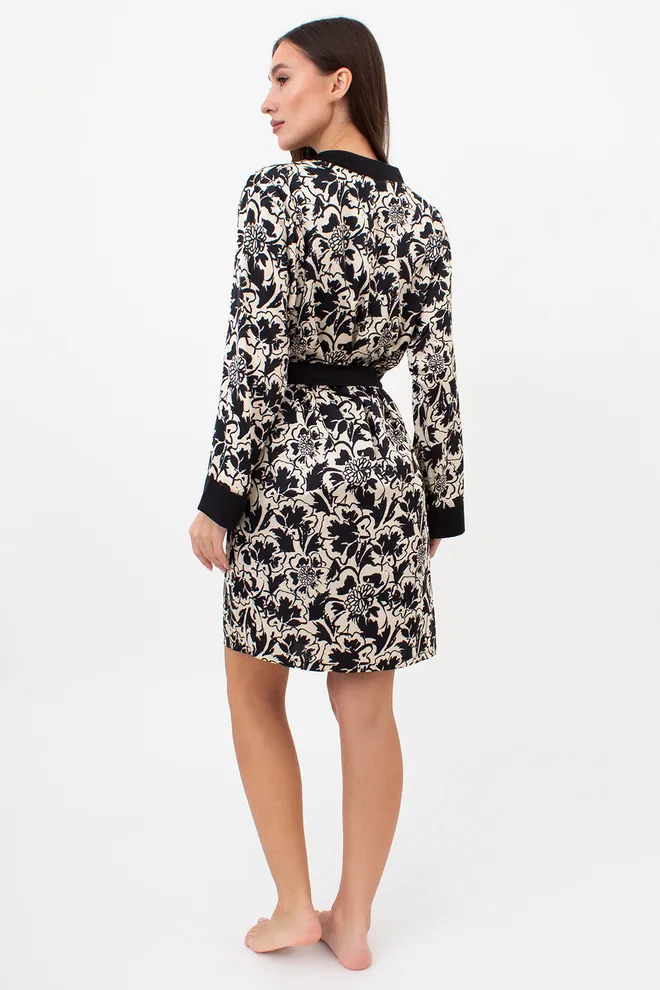 Шелковый халат с цветочным принтом SILK BLOOM 7332/050 Giulia (beige peony), бежевый