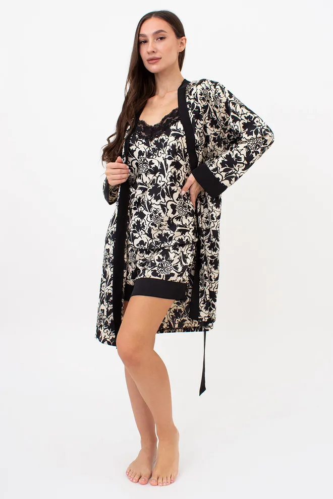 Шелковый халат с цветочным принтом SILK BLOOM 7332/050 Giulia (beige peony), бежевый