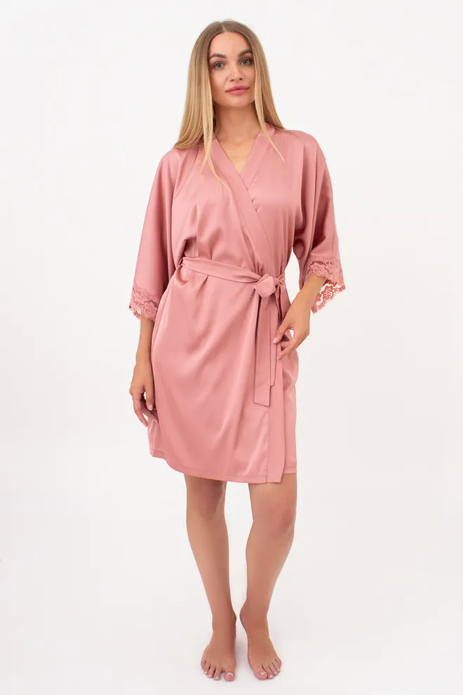 Шелковый халат женский на запа́х HELENA 7212/051 Giulia (antique rose), розовый