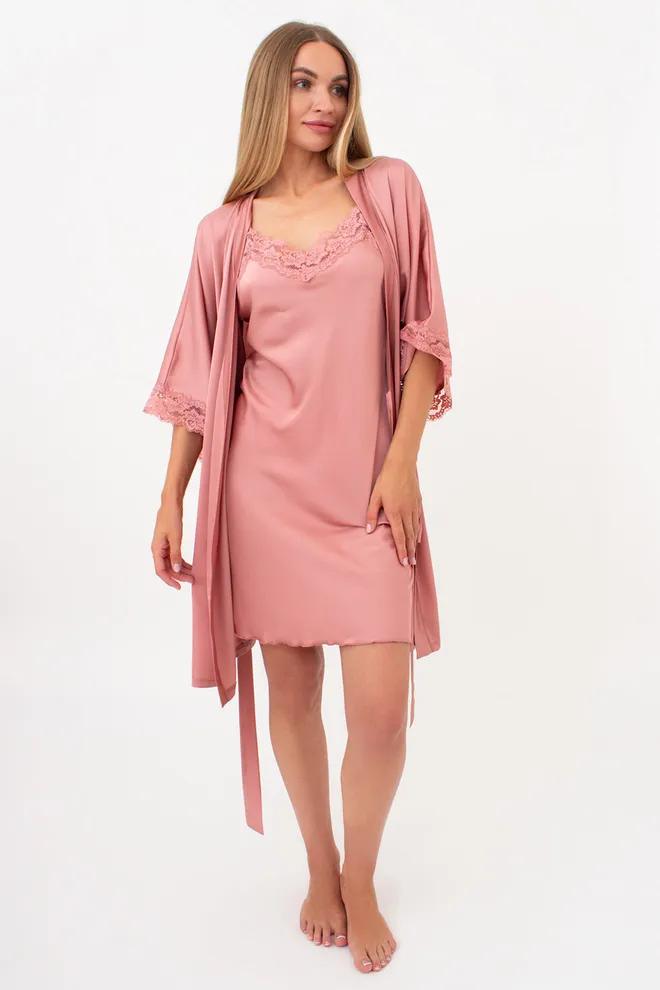 Шелковый халат женский на запа́х HELENA 7212/051 Giulia (antique rose), розовый