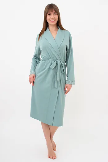 Женский халат на запах с кружевом SEVILLA 7330/011 Giulia (mint), зеленый
