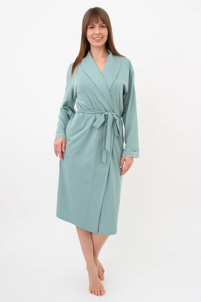 Женский халат на запах с кружевом SEVILLA 7330/011 Giulia (mint), зеленый