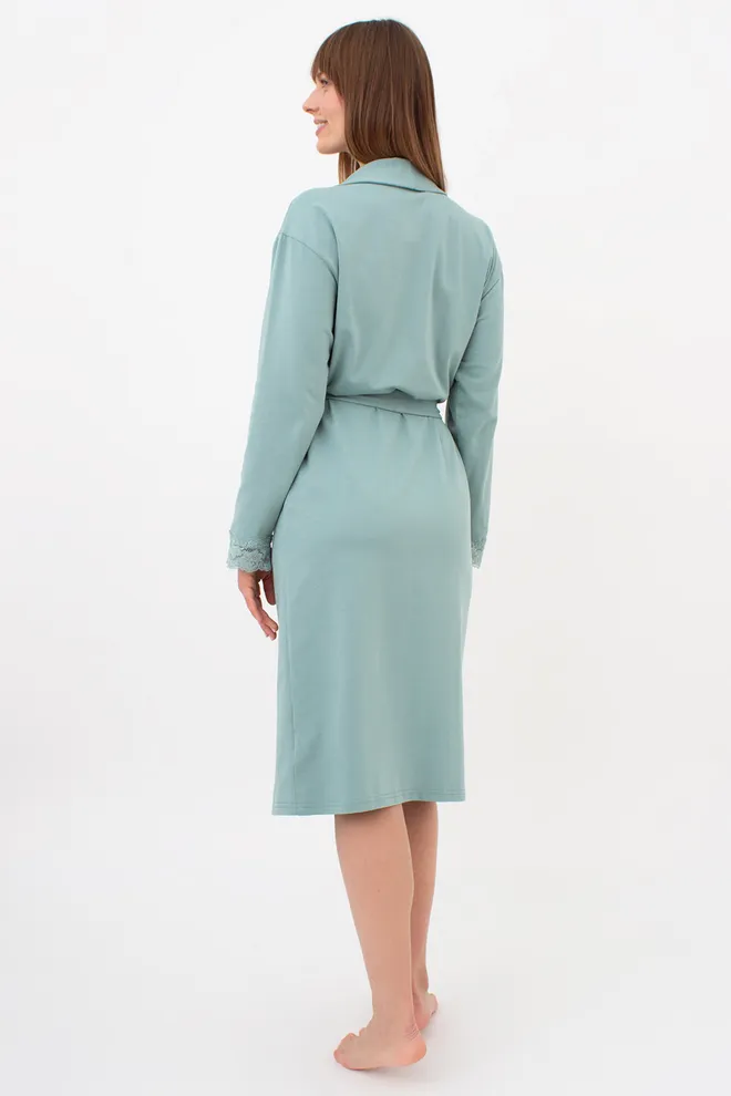 Женский халат на запах с кружевом SEVILLA 7330/011 Giulia (mint), зеленый