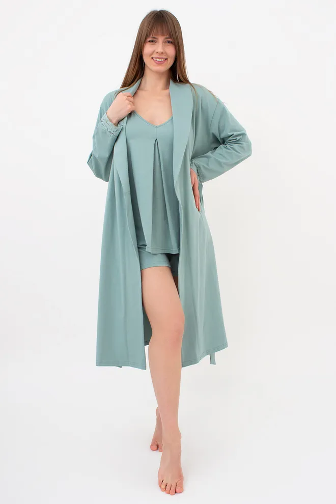 Женский халат на запах с кружевом SEVILLA 7330/011 Giulia (mint), зеленый