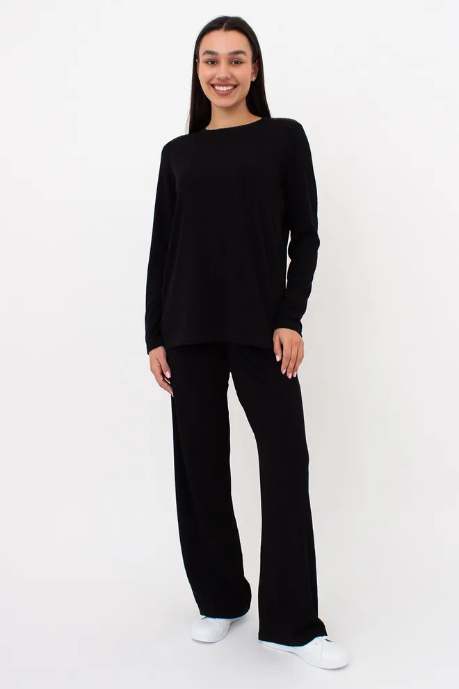 Женский комплект в рубчик лонгслив и штаны RIPPLEWEAR 5341/260 Giulia (black), черный