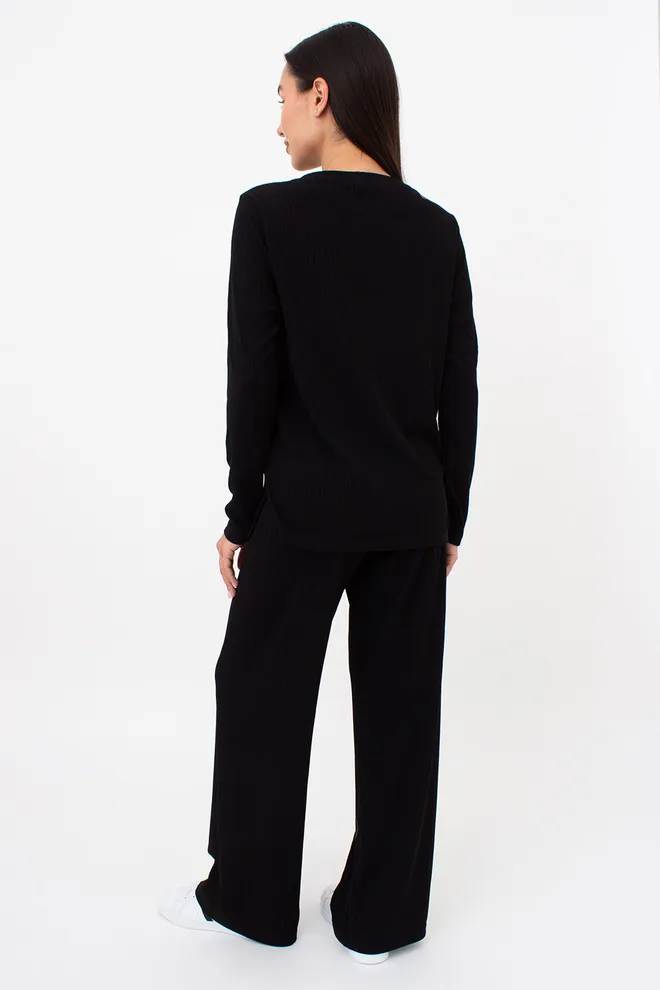 Женский комплект в рубчик лонгслив и штаны RIPPLEWEAR 5341/260 Giulia (black), черный