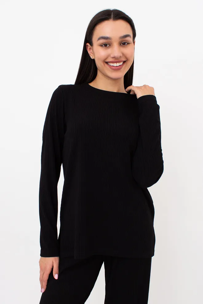 Женский комплект в рубчик лонгслив и штаны RIPPLEWEAR 5341/260 Giulia (black), черный