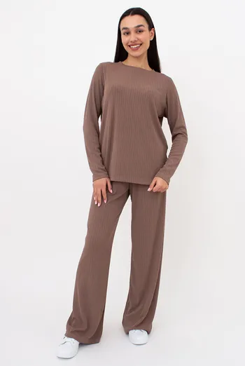 Женский комплект в рубчик лонгслив и штаны RIPPLEWEAR 5341/260 Giulia (mokko), коричневый