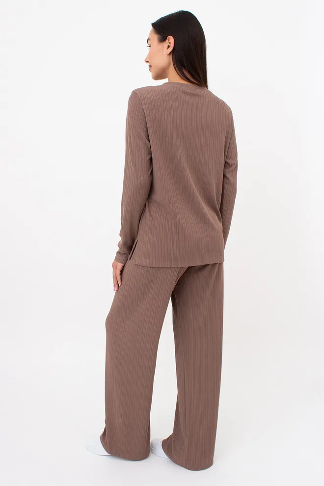 Женский комплект в рубчик лонгслив и штаны RIPPLEWEAR 5341/260 Giulia (mokko), коричневый