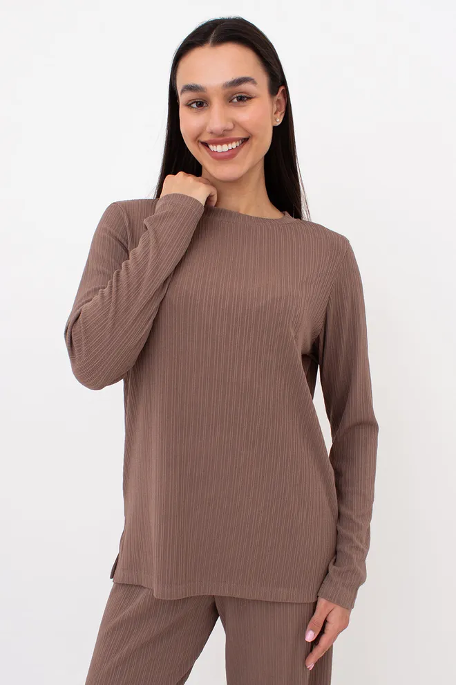 Женский комплект в рубчик лонгслив и штаны RIPPLEWEAR 5341/260 Giulia (mokko), коричневый