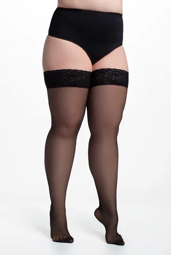 Чулки больших размеров с самоподдерживающим кружевом POSITIVE HOLD UPS 20 Giulia (nero), черный