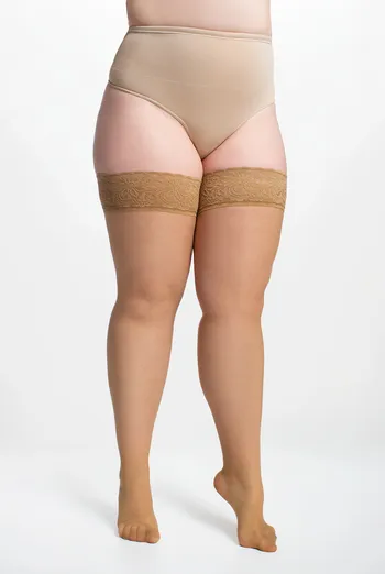 Чулки больших размеров с самоудерживающим кружевом POSITIVE HOLD UPS 40 Giulia (daino), бежевый Чулки больших размеров с самоудерживающим кружевом POSITIVE HOLD UPS 40 Giulia (daino), бежевый