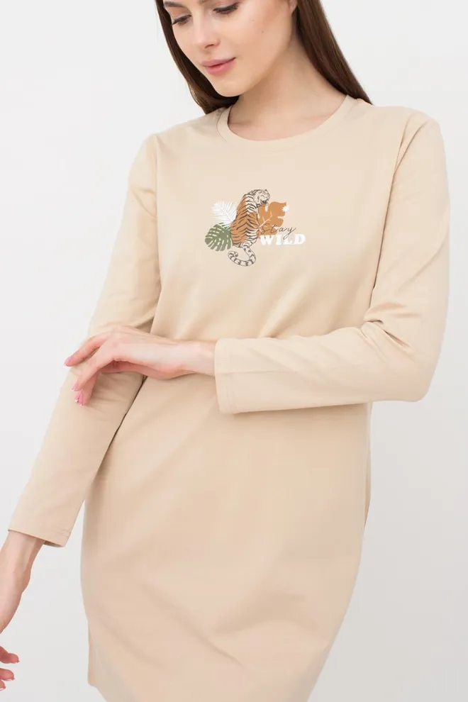 Ночная рубашка хлопковая с рукавами Amour 8309/010 Giulia (beige)