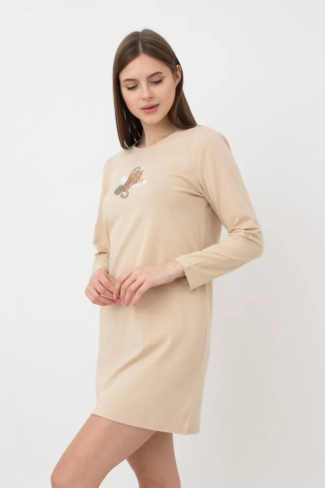 Ночная рубашка хлопковая с рукавами Amour 8309/010 Giulia (beige)