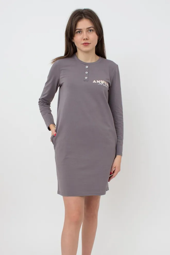 Ночная рубашка хлопковая с рукавами Amour 8319/010 Giulia (grey)