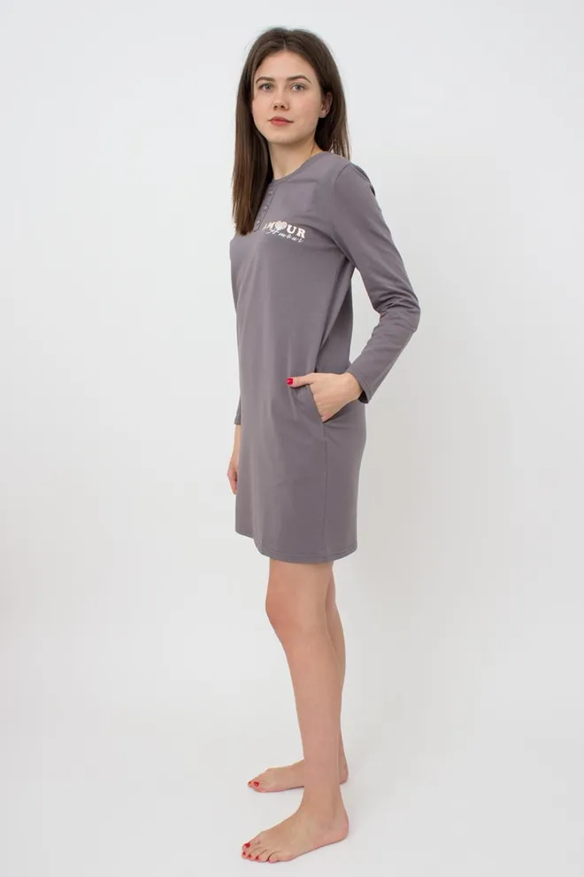 Ночная рубашка хлопковая с рукавами Amour 8319/010 Giulia (grey)
