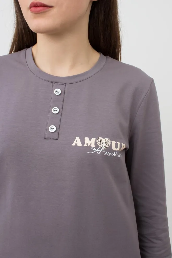Ночная рубашка хлопковая с рукавами Amour 8319/010 Giulia (grey)
