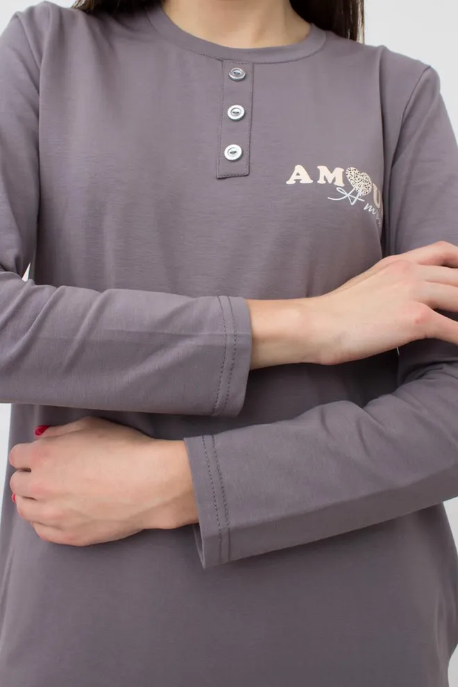 Ночная рубашка хлопковая с рукавами Amour 8319/010 Giulia (grey)