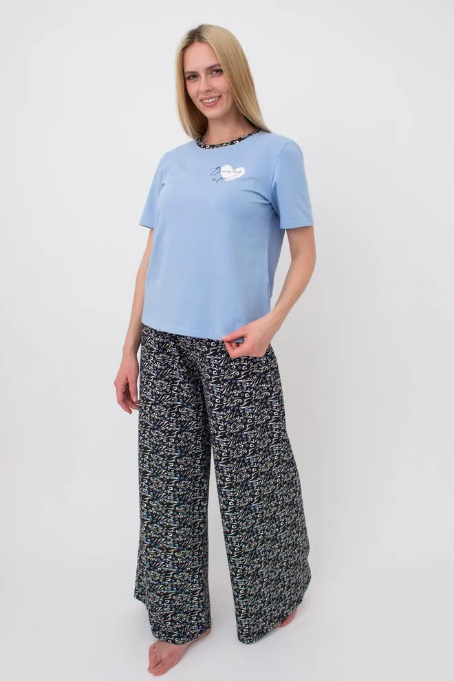 Пижама футболка и штаны палаццо Animal 5120/010 Giulia (blue/animal)