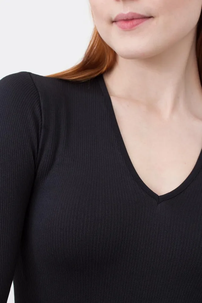 Боди лонгслив бесшовное в рубчик BODY LONG SLEEVE RIB Giulia (black), черный