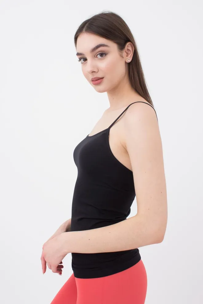 Майка женская бесшовная на тонких бретельках Camisole Giulia (black), чёрный