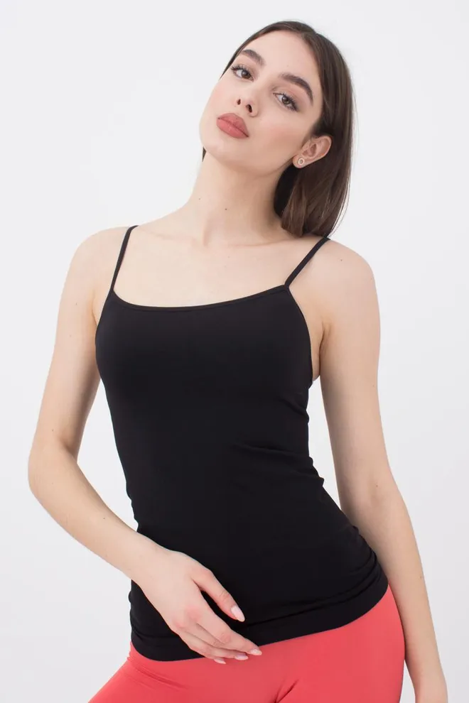 Майка женская бесшовная на тонких бретельках Camisole Giulia (black), чёрный