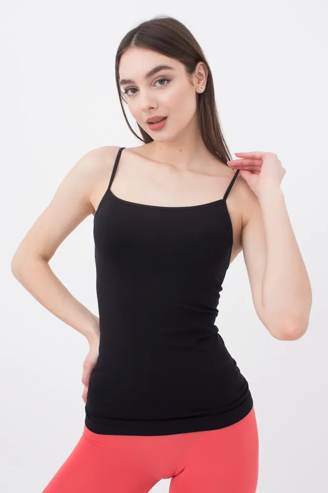 Майка женская бесшовная на тонких бретельках Camisole Giulia (black), чёрный