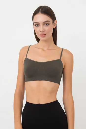 Бесшовный топ на тонких бретелях CAMI TOP Giulia (khaki), зелёный