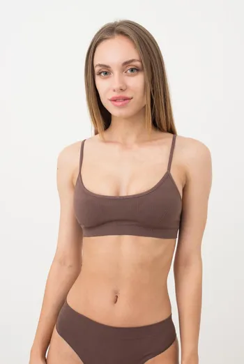Бесшовный топ в рубчик на тонких бретелях CAMI TOP RIB Giulia (deep taupe), коричневый