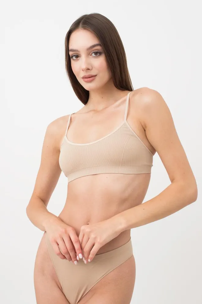Бесшовный топ в рубчик на тонких бретелях CAMI TOP RIB Giulia (naturale), бежевый