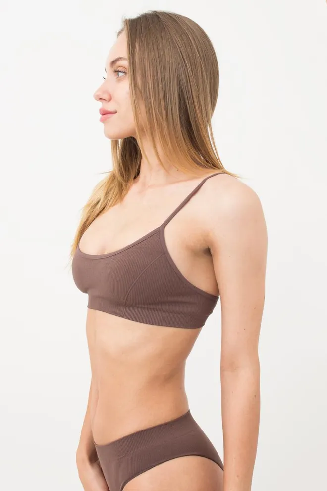 Бесшовный топ в рубчик на тонких бретелях CAMI TOP RIB Giulia (deep taupe), коричневый