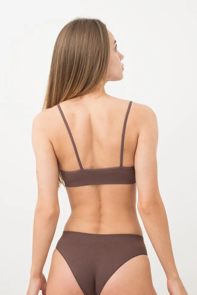 Бесшовный топ в рубчик на тонких бретелях CAMI TOP RIB Giulia (deep taupe), коричневый