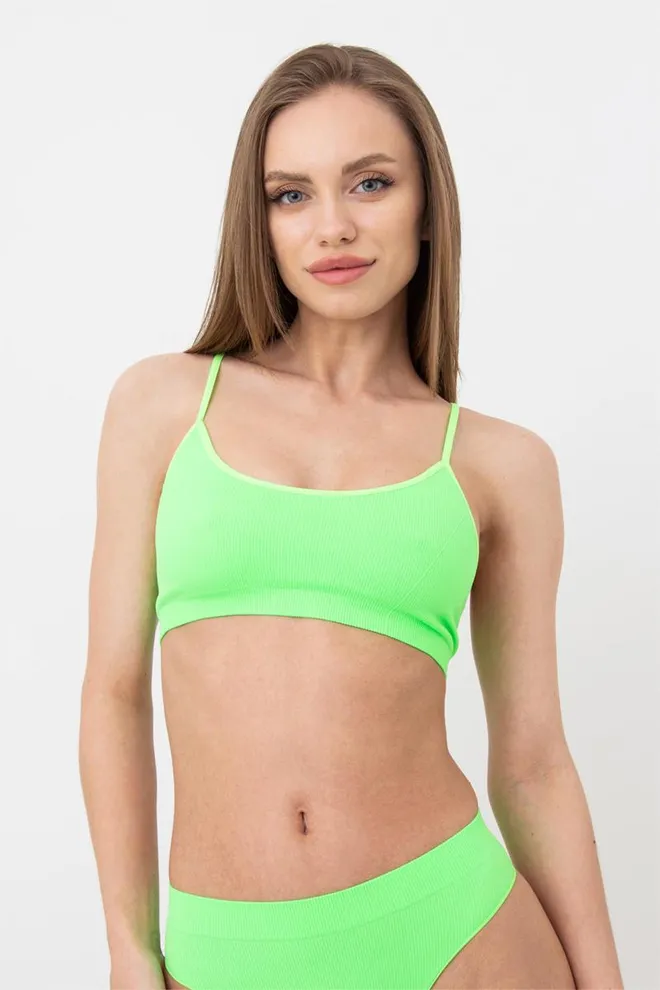 Безшовний топ в рубчик на тонких бретелях CAMI TOP RIB Giulia (green neon), зелений