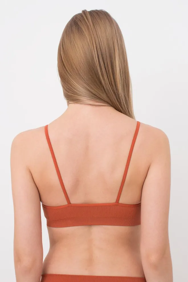 Безшовний топ в рубчик на тонких бретелях CAMI TOP RIB Giulia (burnt sienna), помаранчевий