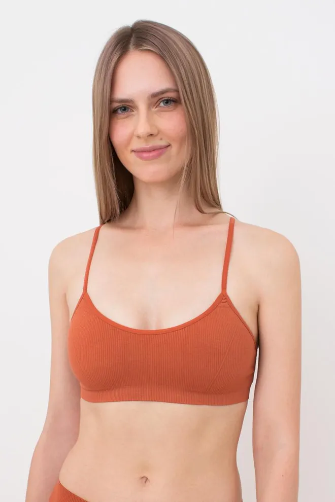 Безшовний топ в рубчик на тонких бретелях CAMI TOP RIB Giulia (burnt sienna), помаранчевий