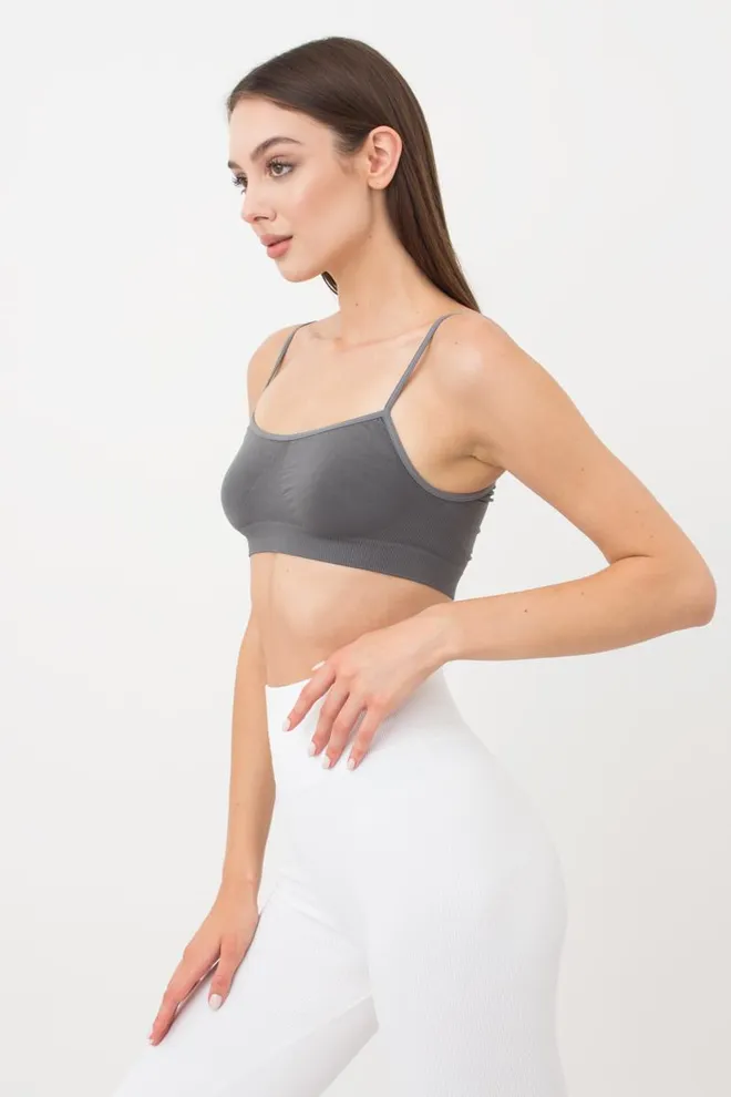 Бесшовный топ на тонких бретелях Cami top Giulia (poppy seed), серый