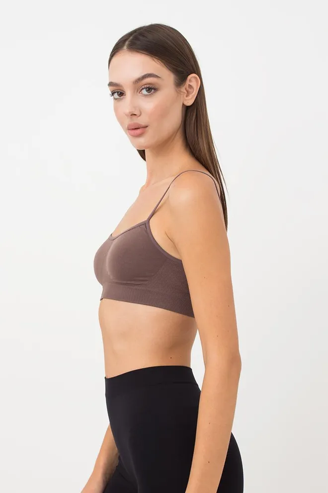 Бесшовный топ на тонких бретелях Cami top Giulia (deep taupe), коричневый