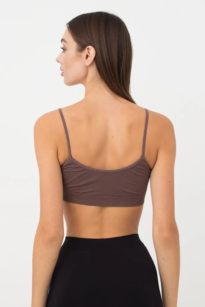 Бесшовный топ на тонких бретелях Cami top Giulia (deep taupe), коричневый