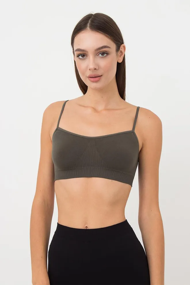 Бесшовный топ на тонких бретелях CAMI TOP Giulia (khaki), зелёный