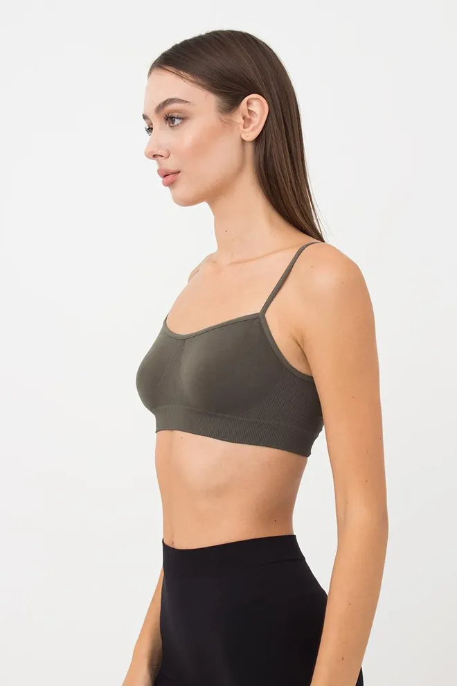 Бесшовный топ на тонких бретелях CAMI TOP Giulia (khaki), зелёный