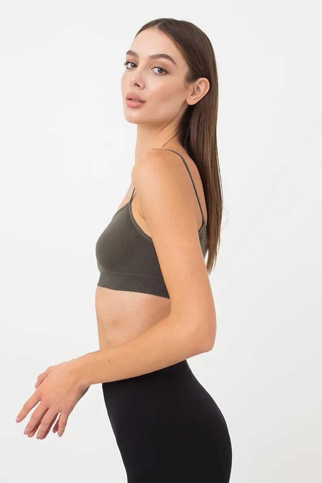 Бесшовный топ на тонких бретелях CAMI TOP Giulia (khaki), зелёный