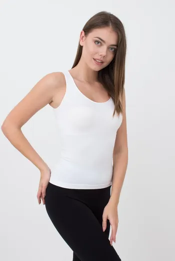 Бесшовная майка на широких бретелях Canotta scollo tondo Giulia (bianco)