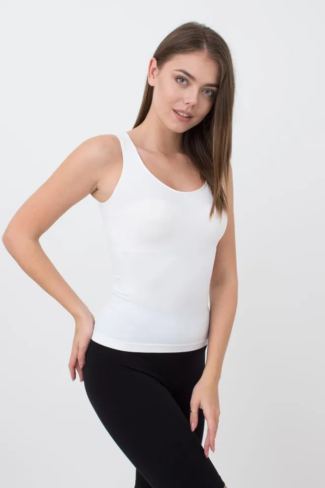 Бесшовная майка на широких бретелях Canotta scollo tondo Giulia (bianco)